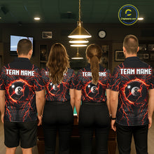 Load image into Gallery viewer, Men women billiard team wearing Thunder Lightning Tribal 8 Ball custom pool uniforms, professional team jerseys