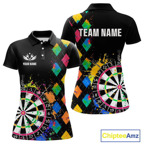 Custom Colorful Grunge Argyle Darts Shirt For Women Custom Darts Team Jersey, Funny Darts Gifts TDM4402