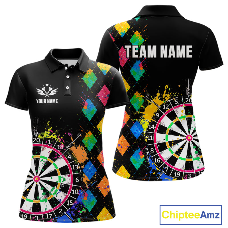 Custom Colorful Grunge Argyle Darts Shirt For Women Custom Darts Team Jersey, Funny Darts Gifts TDM4402