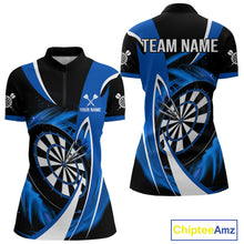 Load image into Gallery viewer, Personalized Blue And Black Darts Shirt For Women Custom Darts League Team Polo &amp; 1/4 Zip Jerseys TDM4405