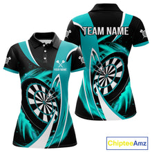 Load image into Gallery viewer, Personalized Turquoise &amp; Black Darts Shirt For Women Custom Darts League Team Polo &amp; 1/4 Zip Jerseys TDM4407