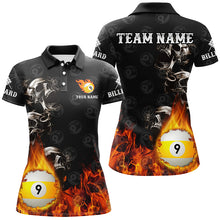 Load image into Gallery viewer, Personalized 9 Ball Pool Skull On Fire Billiard Shirts For Women, Funny 3D Printed Billiard Jerseys TDM2307
