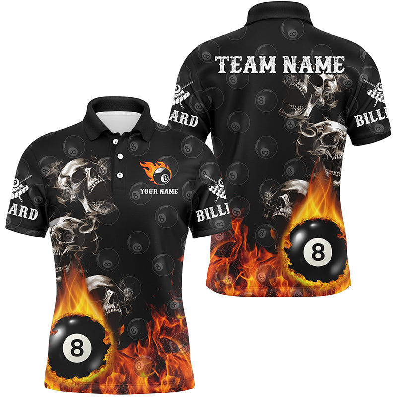 Personalized 8 Ball Pool Skull On Fire Billiard Shirts For Men, Funny 3D Printed Billiard Jerseys TDM2308