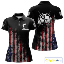 Load image into Gallery viewer, Billiard Jersey American Flag Smoke For Women Custom Patriotic 8 Ball Pool Jersey Polo &amp; 1/4 Zip TDM4647