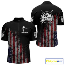 Load image into Gallery viewer, Billiard Jersey American Flag Smoke For Men Custom Patriotic 8 Ball Pool Jersey Polo &amp; 1/4 Zip TDM4647