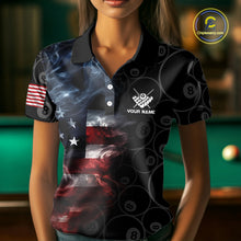 Load image into Gallery viewer, Smoke American Flag Billiard Polo &amp; Quarter Zip For Women Custom Patriotic 8 Ball Pool Team Jersey TDM4832