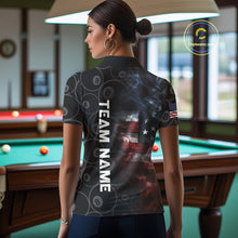 Load image into Gallery viewer, Smoke American Flag Billiard Polo &amp; Quarter Zip For Women Custom Patriotic 8 Ball Pool Team Jersey TDM4832