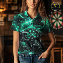 Load image into Gallery viewer, Personalized Turquoise Grim Reaper Custom Thunder Lightning Women Dart Shirts, 3D Darts Team Jerseys TDM2800