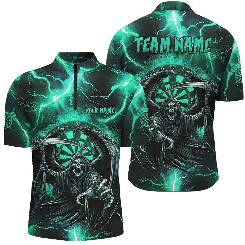 Personalized Turquoise Grim Reaper Custom Thunder Lightning Men Dart Shirts, 3D Darts Team Jerseys TDM2800