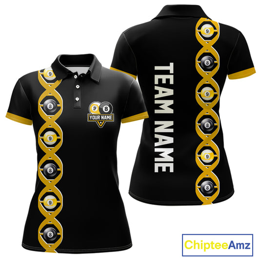 DNA Billiard 8 Ball & 9 Ball Shirts For Women Custom Funny Pool Jerseys Team Polo & 1/4 Zip |Yellow TDM5521