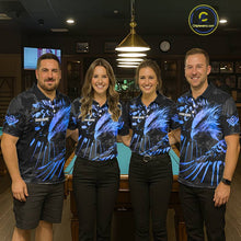 Load image into Gallery viewer, Custom Black And Blue 8 Ball Pool Eagle Paint Billiard Shirts For Women Team League Billiard Jerseys TDM5522