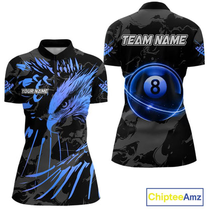 Custom Black And Blue 8 Ball Pool Eagle Paint Billiard Shirts For Women Team League Billiard Jerseys TDM5522