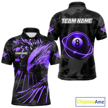 Load image into Gallery viewer, Custom Black And Purple 8 Ball Pool Eagle Paint Billiard Shirt For Men Team League Billiard Jersey TDM5523