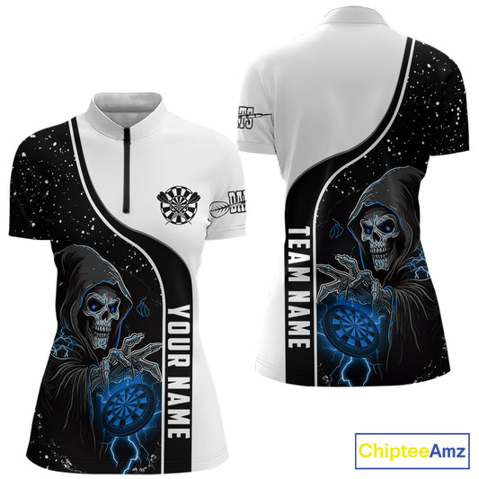Blue Grim Reaper Darts Women Polo & Quarter-Zip Custom Darts Shirts For Team Darts Jerseys TDM5524