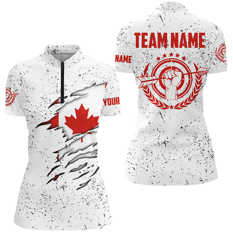 Grunge Canada Archery Women Quarter-Zip Custom Patriotic Canadian Flag Shirts For Archers TDM0963