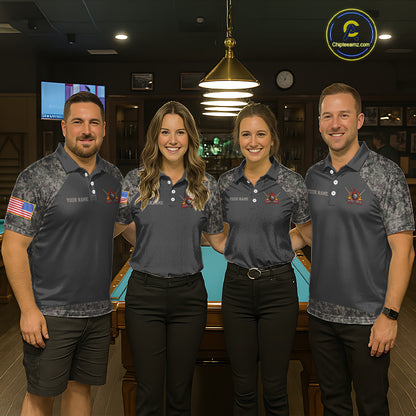 Personalized Retro Camo US Flag Billiard Shirt For Men Custom Pool Team Jersey Polo & 1/4 Zip TDM5793