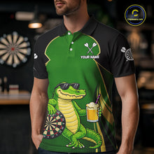 Load image into Gallery viewer, Funny Alligator And Beer Darts Shirt For Men Custom Darts Jersey Polo &amp; 1/4 Zip, Darts Gifts TDM6144