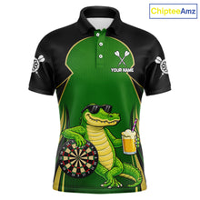 Load image into Gallery viewer, Funny Alligator And Beer Darts Shirt For Men Custom Darts Jersey Polo &amp; 1/4 Zip, Darts Gifts TDM6144