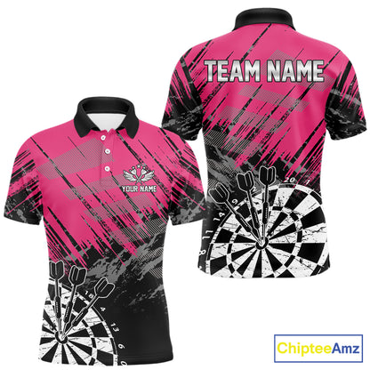 Pink Black Grunge Dart Shirts For Men Custom Dart Jersey With Pocket Option TDM6381