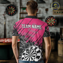 Load image into Gallery viewer, Pink Black Grunge Dart Shirts For Men Custom Dart Jersey With Pocket Option TDM6381
