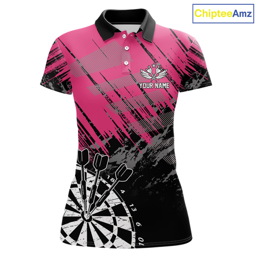 Pink Black Grunge Dart Shirts For Women Custom Dart Jersey With Pocket Option TDM6381