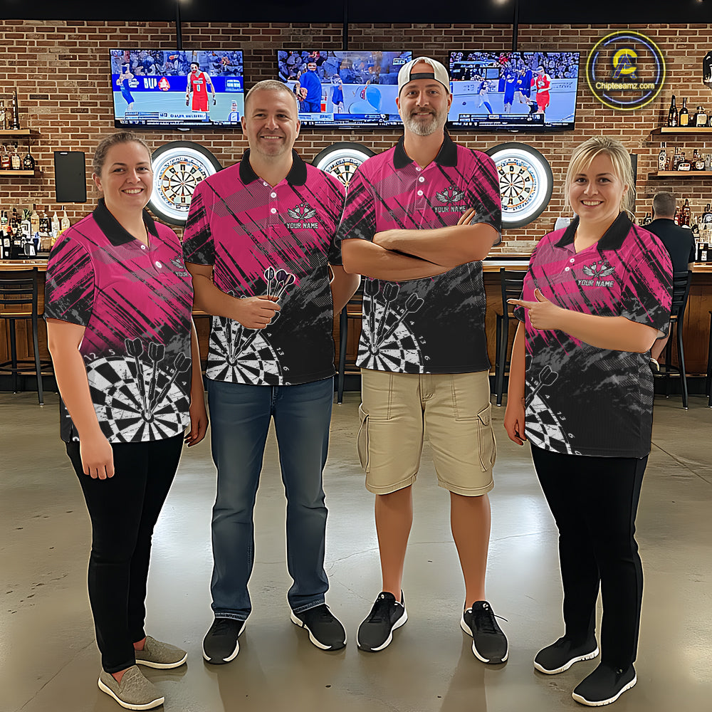 Pink Black Grunge Dart Shirts For Men Custom Dart Jersey With Pocket Option TDM6381