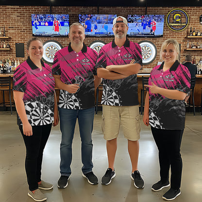 Pink Black Grunge Dart Shirts For Men Custom Dart Jersey With Pocket Option TDM6381