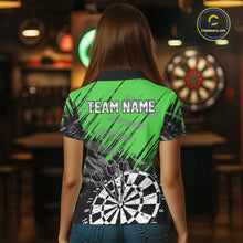 Load image into Gallery viewer, Green Black Grunge Dart Shirts For Women Custom Dart Jersey With Pocket Option TDM6382