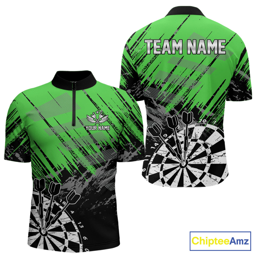 Green Black Grunge Dart Shirts For Men Custom Dart Jersey With Pocket Option TDM6382
