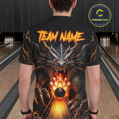 Personalized Dragon Bowling Jersey For Men Custom Fire Bowling League Team Shirt Polo & 1/4 Zip TDM6386