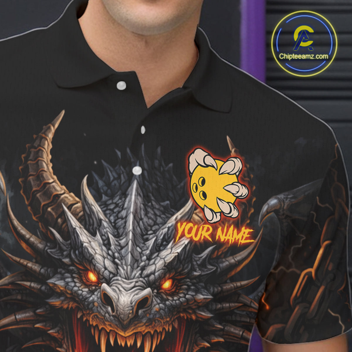 Personalized Dragon Bowling Jersey For Men Custom Fire Bowling League Team Shirt Polo & 1/4 Zip TDM6386