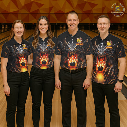 Personalized Dragon Bowling Jersey For Men Custom Fire Bowling League Team Shirt Polo & 1/4 Zip TDM6386