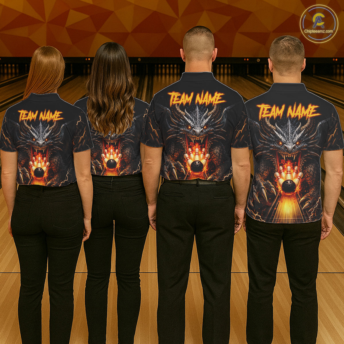 Personalized Dragon Bowling Jersey For Men Custom Fire Bowling League Team Shirt Polo & 1/4 Zip TDM6386