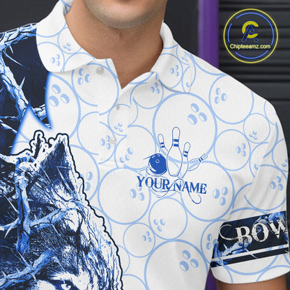 Personalized Blue Thorny Camo Wolf Bowling Shirt For Men Custom Bowling Team Jersey Polo & 1/4 Zip TDM6391