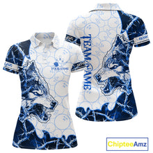 Load image into Gallery viewer, Personalized Blue Thorny Camo Wolf Bowling Shirt For Women Custom Bowling Team Jersey Polo &amp; 1/4 Zip TDM6391