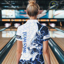 Load image into Gallery viewer, Personalized Blue Thorny Camo Wolf Bowling Shirt For Women Custom Bowling Team Jersey Polo &amp; 1/4 Zip TDM6391