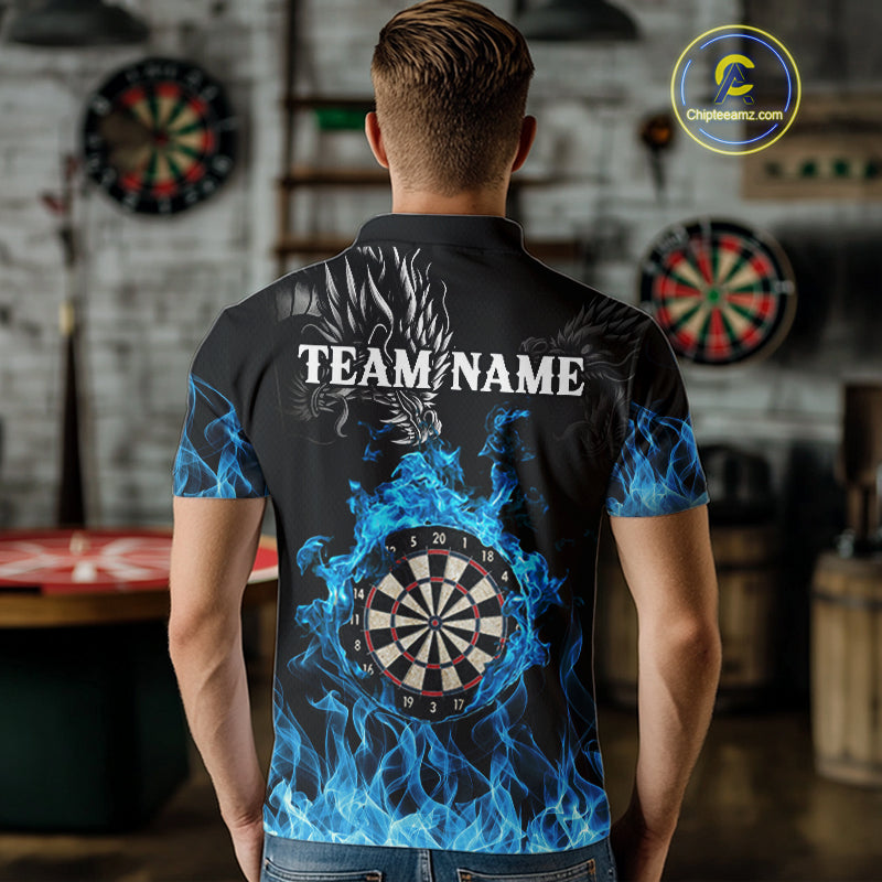 Personalized Blue Flaming Dragon Dart Shirts For Men Custom Darts Team Jerseys Polo & Quarter Zip TDM4060