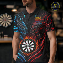 Load image into Gallery viewer, Blue And Red Custom Dragon Fire Darts Shirts For Men, Darts League Team Jersey Polo &amp; Quarter Zip TDM6576