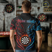Load image into Gallery viewer, Blue And Red Custom Dragon Fire Darts Shirts For Men, Darts League Team Jersey Polo &amp; Quarter Zip TDM6576
