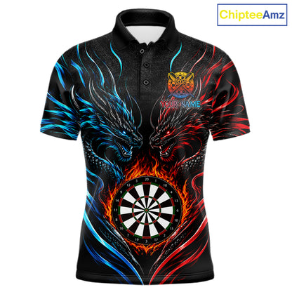 Blue And Red Custom Dragon Fire Darts Shirts For Men, Darts League Team Jersey Polo & Quarter Zip TDM6576