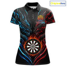 Load image into Gallery viewer, Blue And Red Custom Dragon Fire Darts Shirts For Women, Darts League Team Jersey Polo &amp; Quarter Zip TDM6576