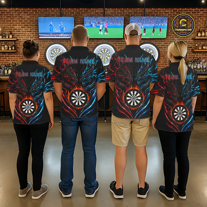 Blue And Red Custom Dragon Fire Darts Shirts For Women, Darts League Team Jersey Polo & Quarter Zip TDM6576