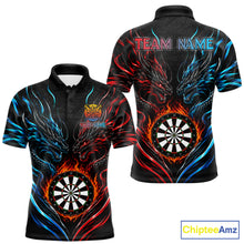 Load image into Gallery viewer, Blue And Red Custom Dragon Fire Darts Shirts For Men, Darts League Team Jersey Polo &amp; Quarter Zip TDM6576