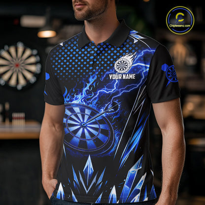 Personalized Blue Flame Lightning Icy Darts Shirt For Men, Darts Team Jersey Polo & Quarter Zip TDM6578