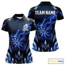 Load image into Gallery viewer, Personalized Blue Flame Lightning Icy Darts Shirt For Women, Darts Team Jersey Polo &amp; Quarter Zip TDM6578