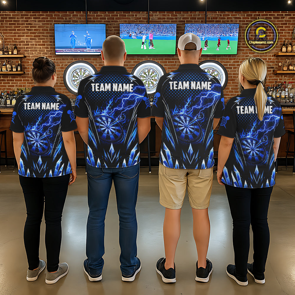 Personalized Blue Flame Lightning Icy Darts Shirt For Women, Darts Team Jersey Polo & Quarter Zip TDM6578