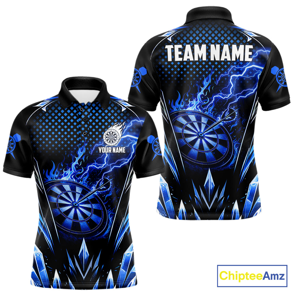 Personalized Blue Flame Lightning Icy Darts Shirt For Men, Darts Team Jersey Polo & Quarter Zip TDM6578