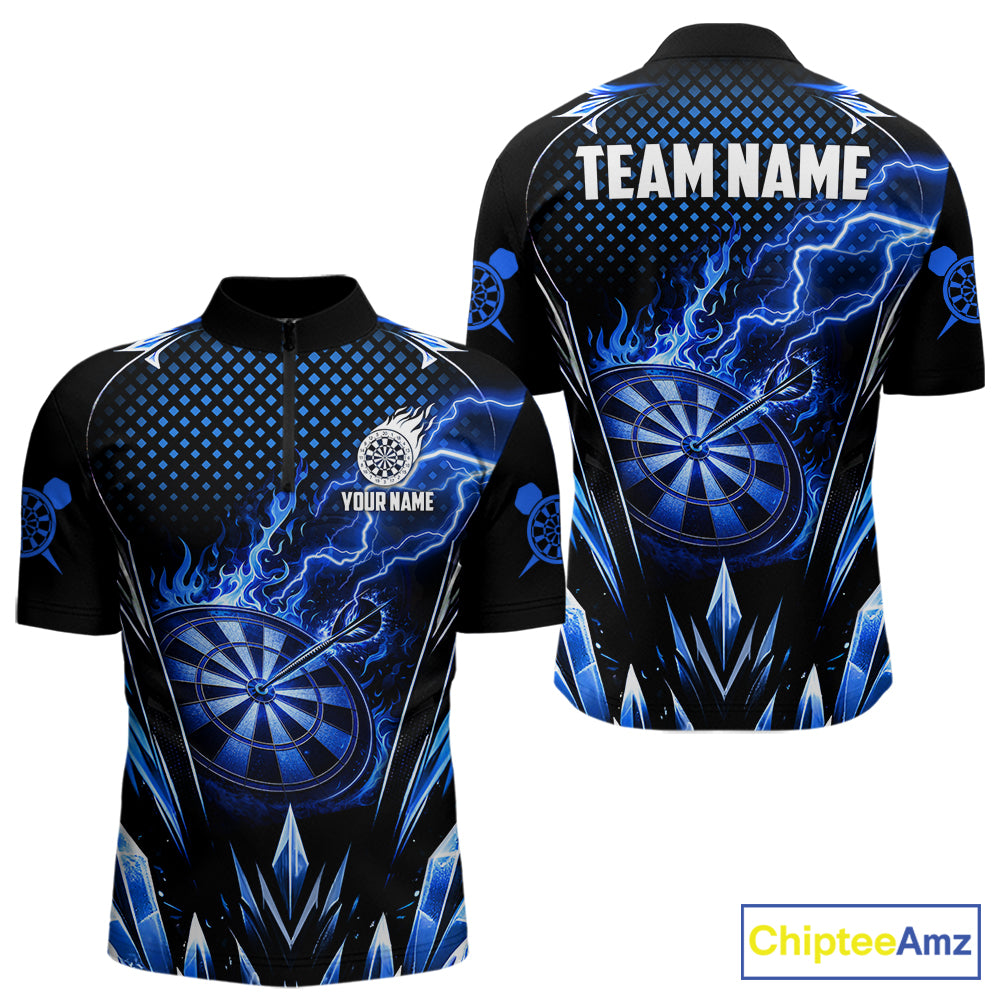 Personalized Blue Flame Lightning Icy Darts Shirt For Men, Darts Team Jersey Polo & Quarter Zip TDM6578