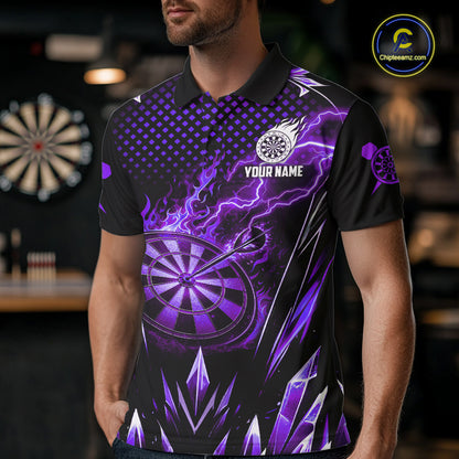 Personalized Purple Flame Lightning Icy Darts Shirt For Men, Darts Team Jersey Polo & Quarter Zip TDM6580