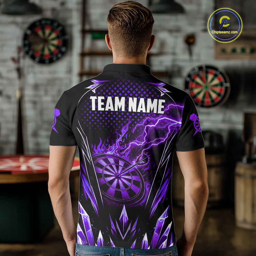 Personalized Purple Flame Lightning Icy Darts Shirt For Men, Darts Team Jersey Polo & Quarter Zip TDM6580